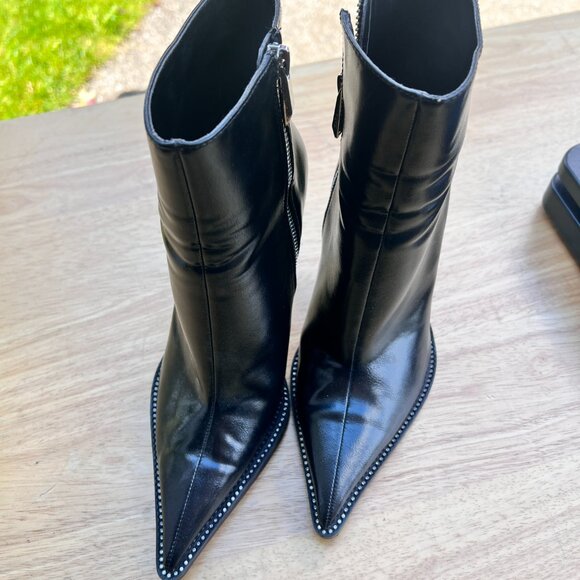 Zara Black Rhinestone Pointed Toe Ankle Booties Size EU 37 US 6.5 Patent Leather - Picture 2 of 9